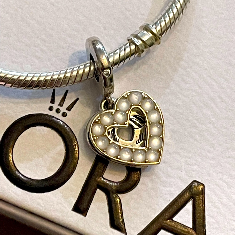 Nib Pearlescent White Heart Double Dangle Charm M… - image 1